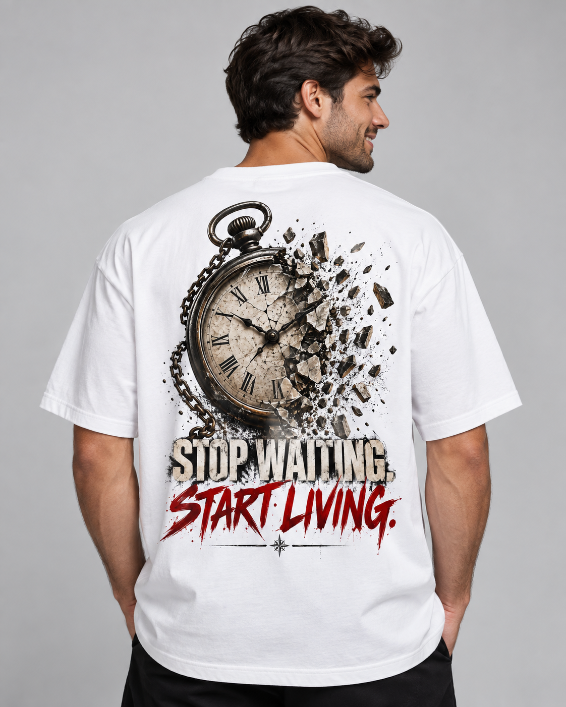 STOP WAITING. START LIVING. Oversized Graphic T-Shirt