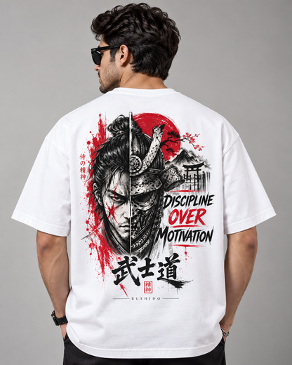 DISCIPLINE OVER MOTIVATION Oversized Graphic T-Shirt