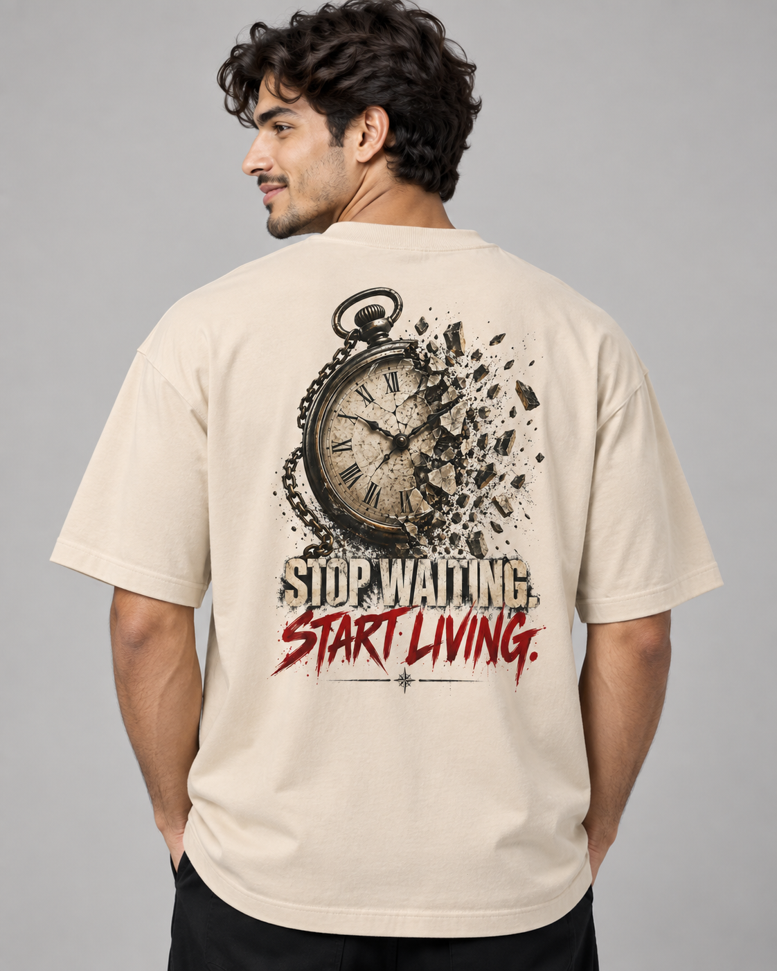 STOP WAITING. START LIVING. Oversized Graphic T-Shirt