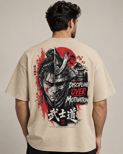DISCIPLINE OVER MOTIVATION Oversized Graphic T-Shirt