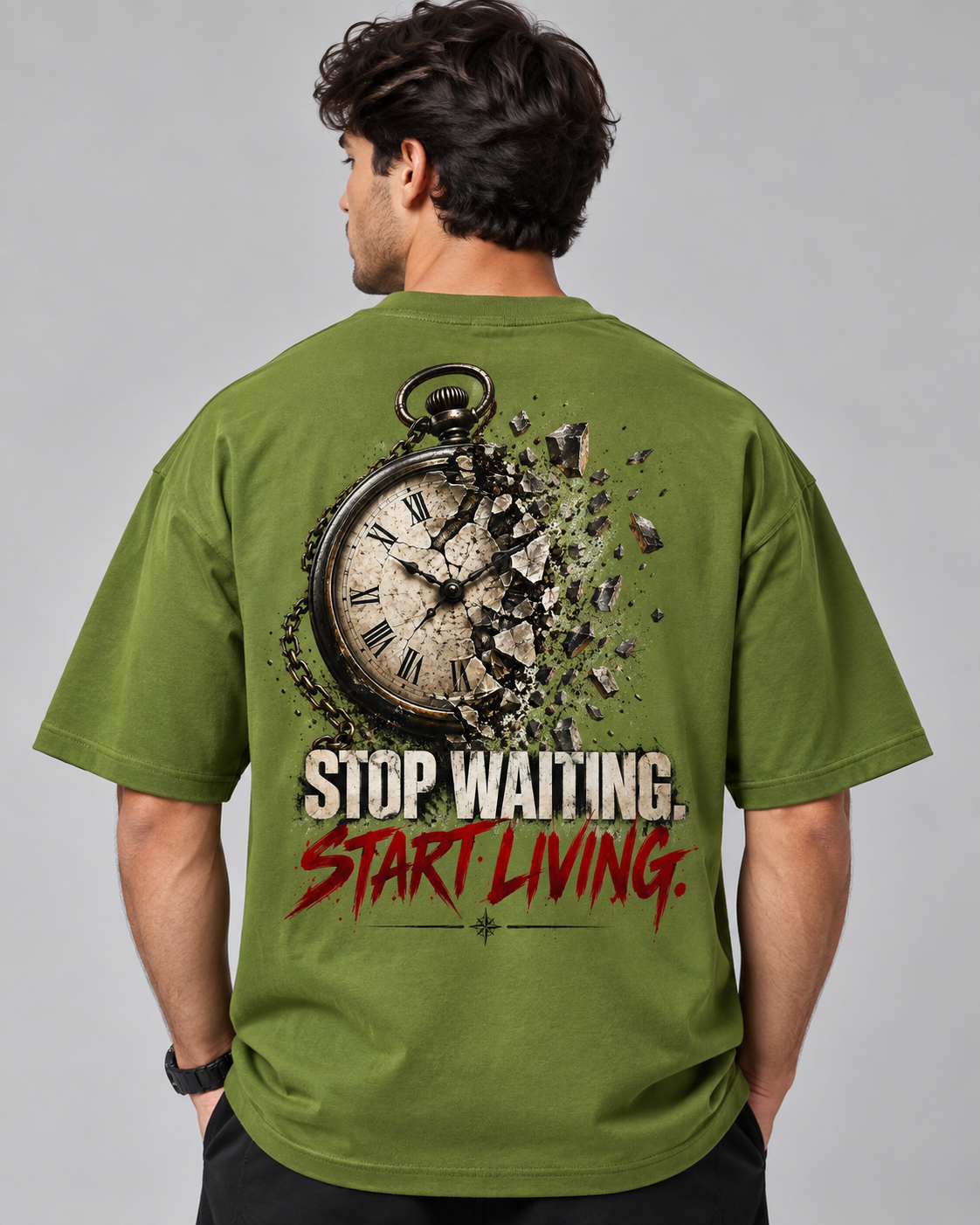 STOP WAITING. START LIVING. Oversized Graphic T-Shirt